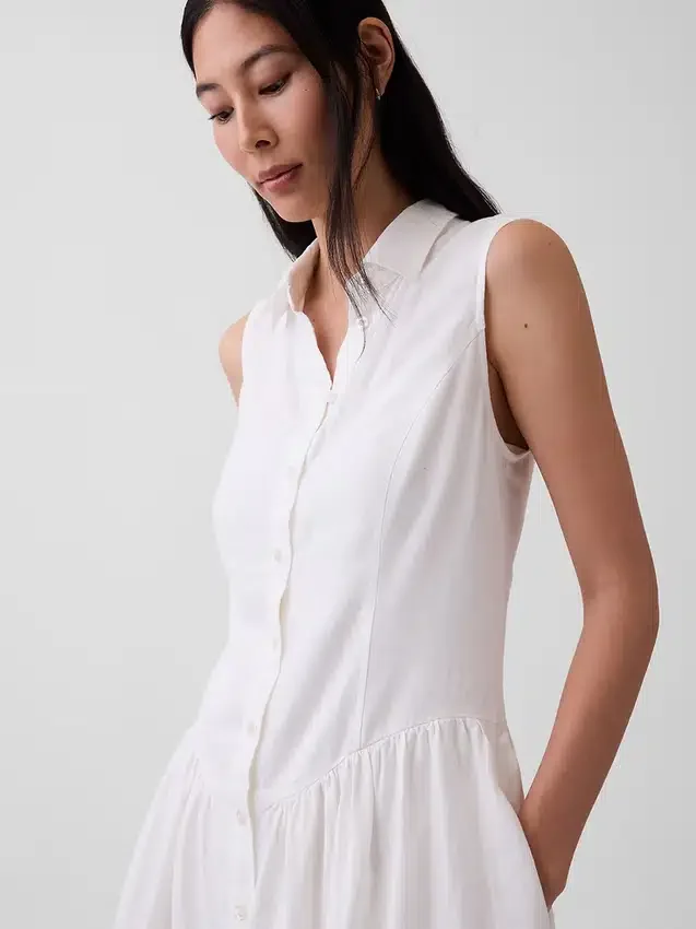 Minivestido tipo camisa de cintura baja en mezcla de lino