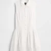 Minivestido tipo camisa de cintura baja en mezcla de lino