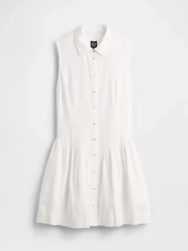 Minivestido tipo camisa de cintura baja en mezcla de lino