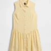 Minivestido tipo camisa de cintura baja en mezcla de lino