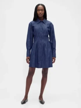 Minivestido tipo camisa plisado