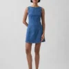 Minivestido vaquero con cuello barco y espalda abierta