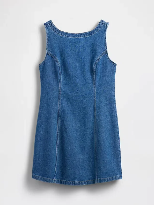 Minivestido vaquero con cuello barco y espalda abierta
