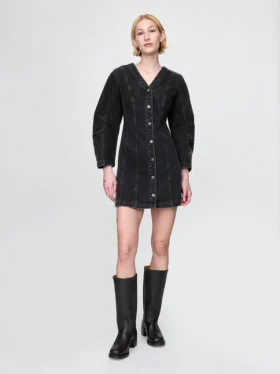 Minivestido vaquero de manga acampanada