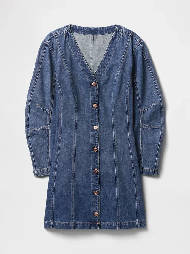 Minivestido vaquero de manga acampanada