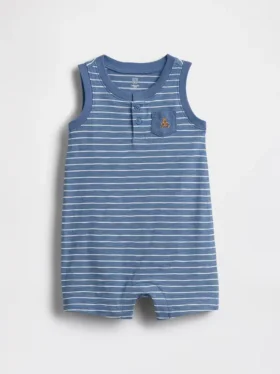 Mono corto de algodón orgánico para bebé con cuello Henley