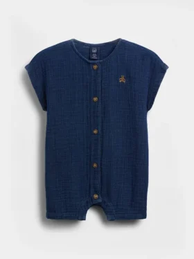 Mono corto de denim con gasa de algodón para bebé