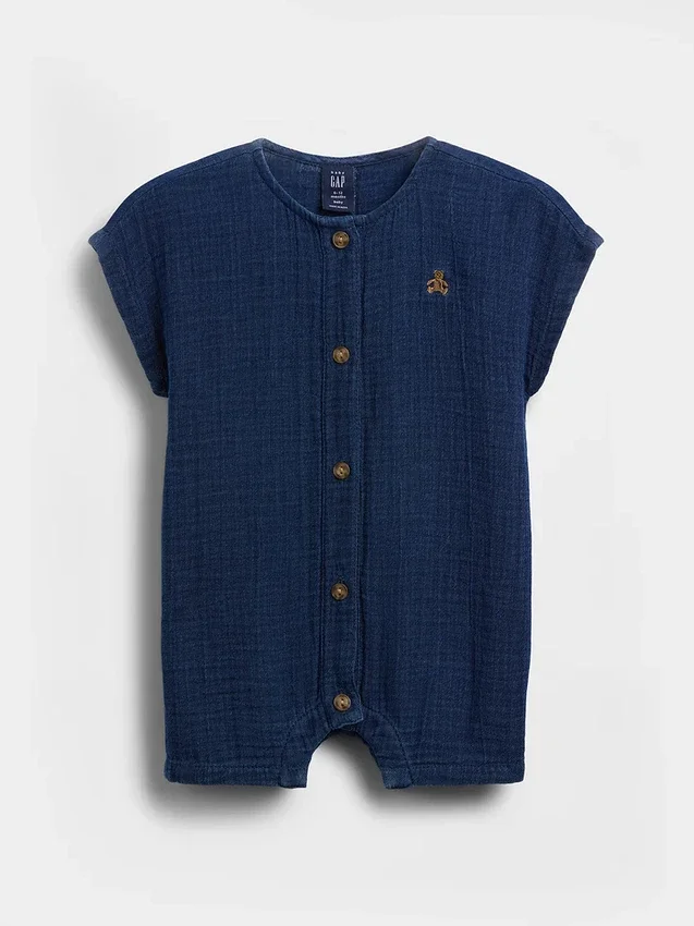 Mono corto de denim con gasa de algodón para bebé