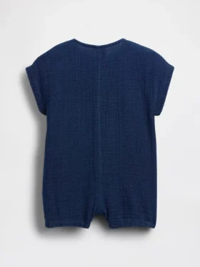 Mono corto de denim con gasa de algodón para bebé