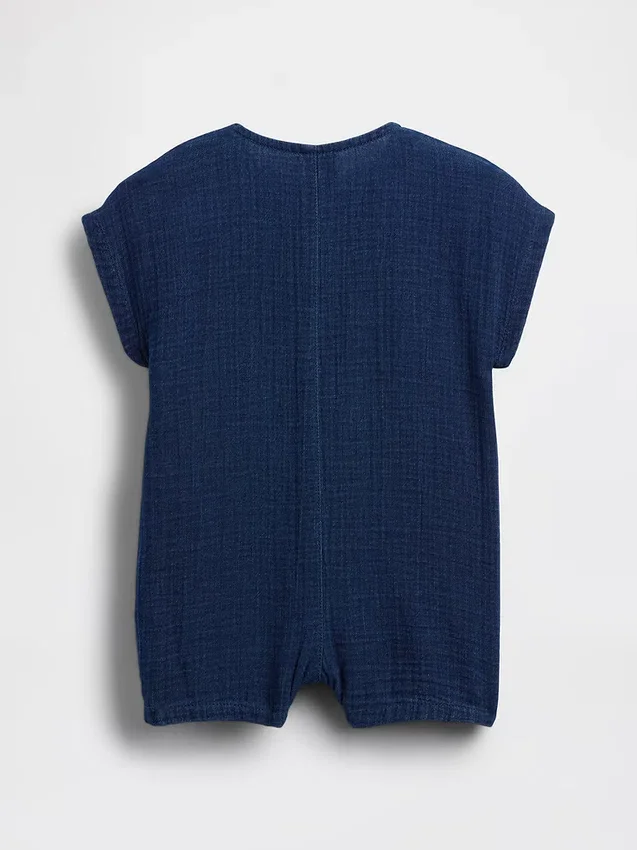 Mono corto de denim con gasa de algodón para bebé