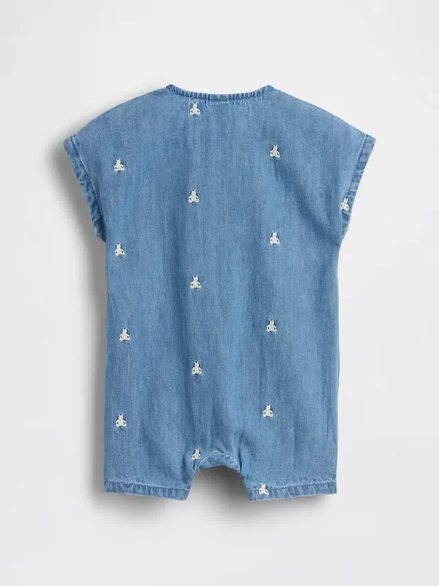 Mono corto de denim para bebé con el oso Brannan bordado