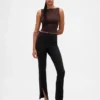 Pantalones acampanados de doble tejido con bajo abierto y cintura alta