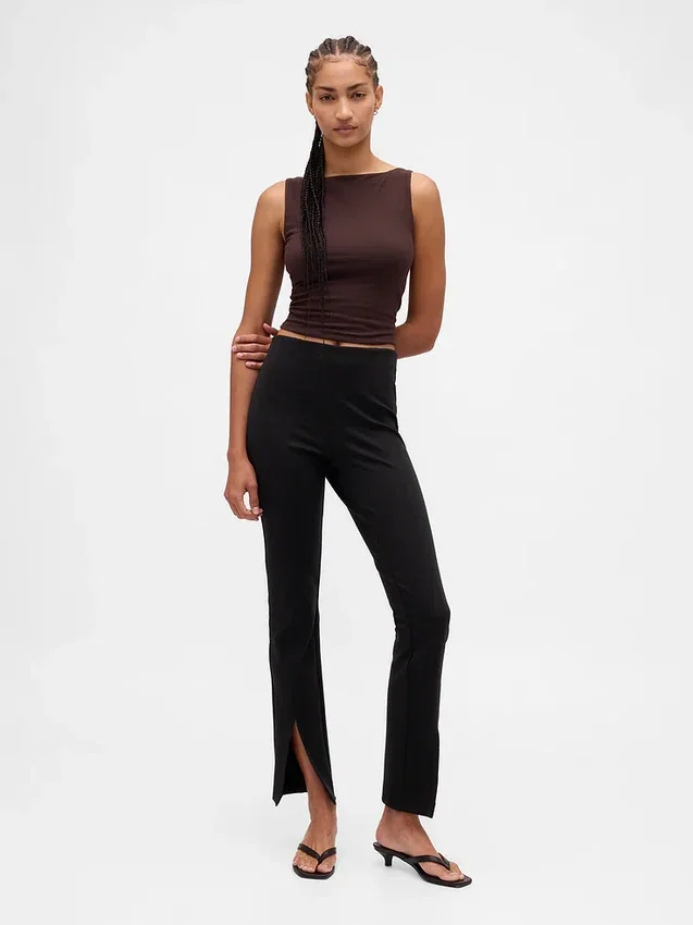Pantalones acampanados de doble tejido con bajo abierto y cintura alta