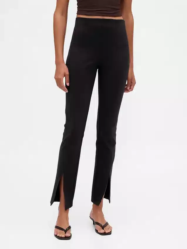Pantalones acampanados de doble tejido con bajo abierto y cintura alta