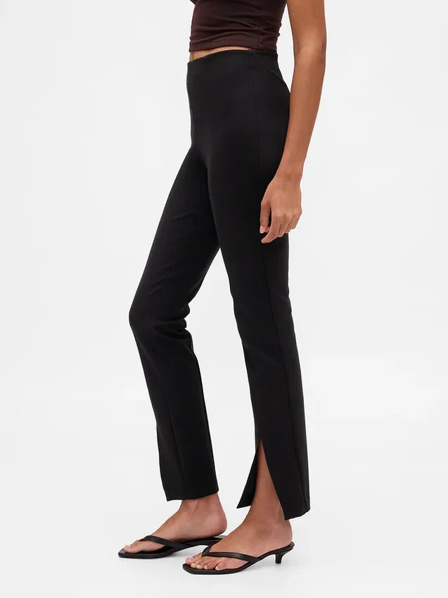 Pantalones acampanados de doble tejido con bajo abierto y cintura alta