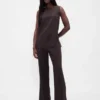 Pantalones acampanados de mezcla de lino de talle bajo