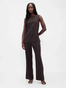 Pantalones acampanados de mezcla de lino de talle bajo