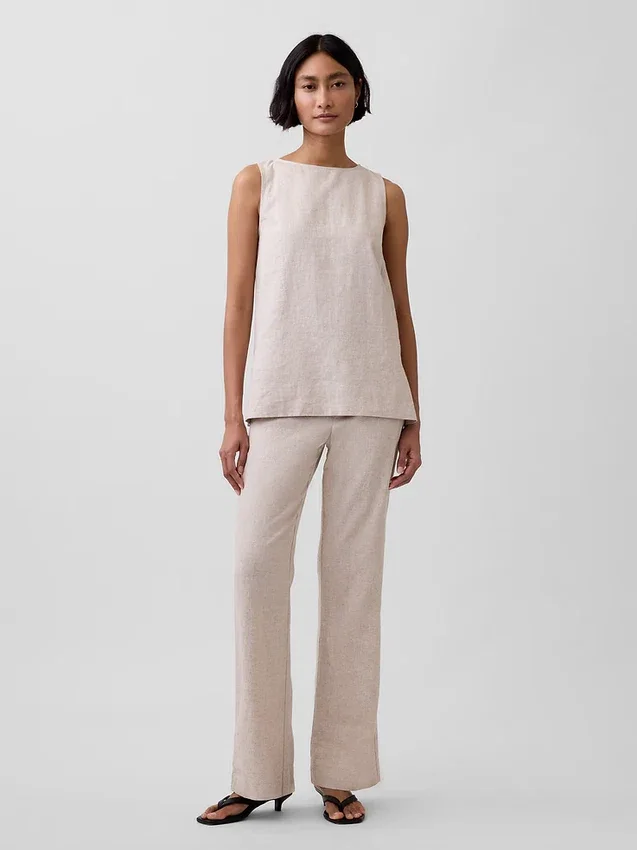Pantalones acampanados de mezcla de lino de talle bajo