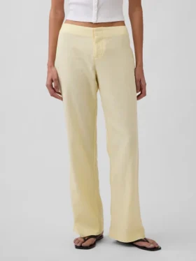 Pantalones acampanados de mezcla de lino de talle bajo