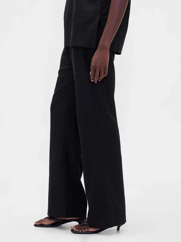 Pantalones acampanados de mezcla de lino de talle bajo