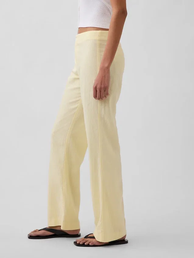 Pantalones acampanados de mezcla de lino de talle bajo