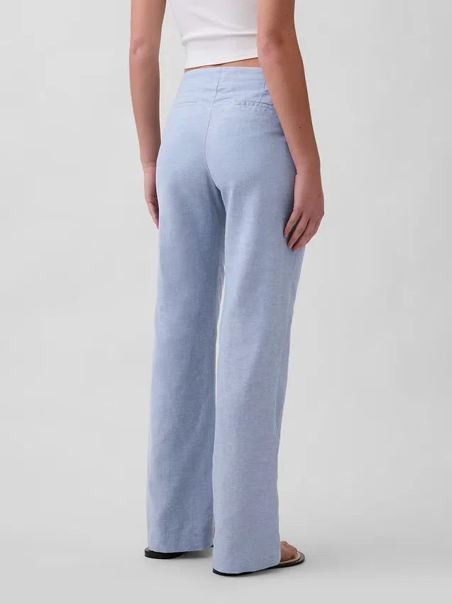 Pantalones acampanados de mezcla de lino de talle bajo