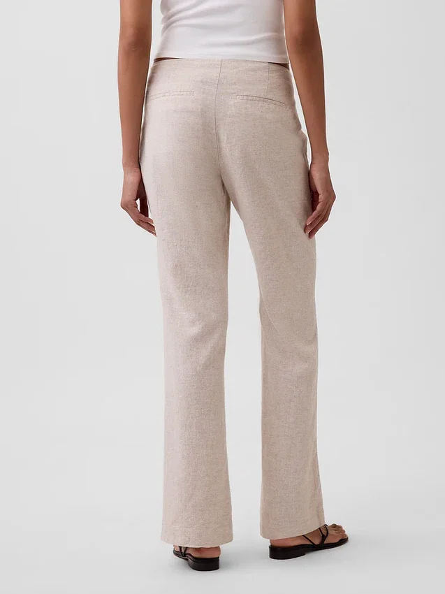 Pantalones acampanados de mezcla de lino de talle bajo
