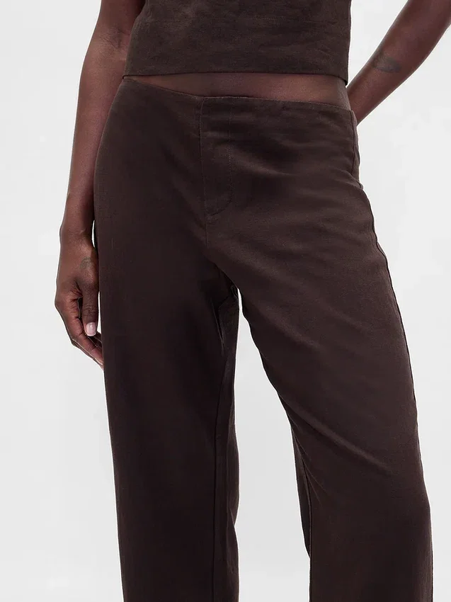 Pantalones acampanados de mezcla de lino de talle bajo