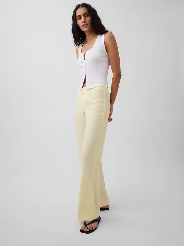 Pantalones acampanados de mezcla de lino de talle bajo