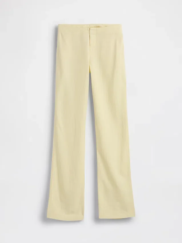 Pantalones acampanados de mezcla de lino de talle bajo