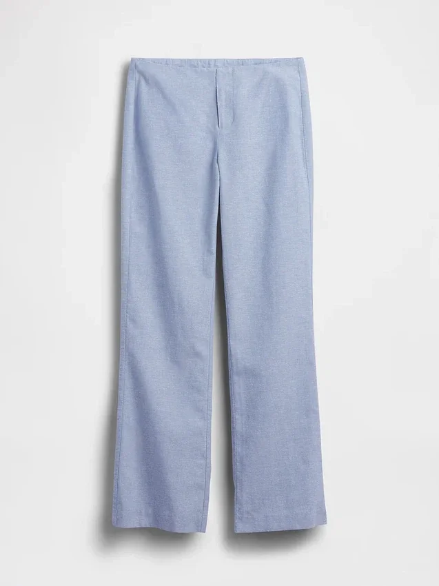 Pantalones acampanados de mezcla de lino de talle bajo