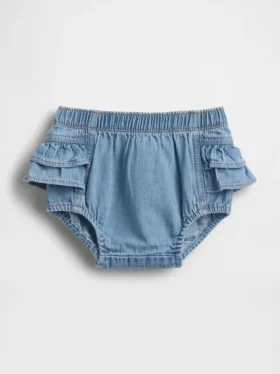 Pantalones bombachos de denim con volantes para bebé