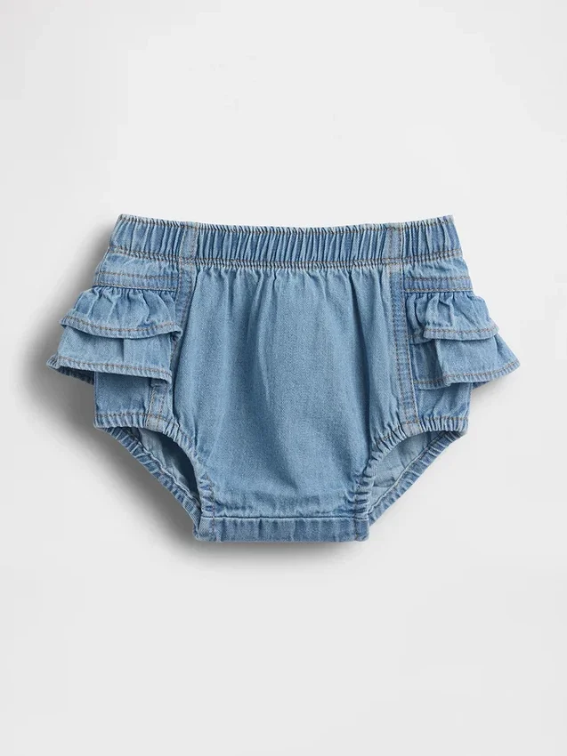 Pantalones bombachos de denim con volantes para bebé