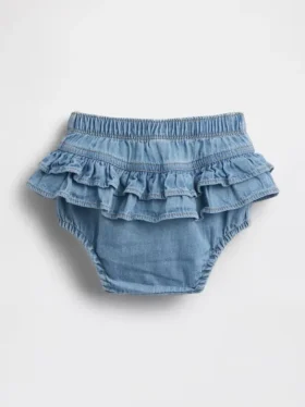 Pantalones bombachos de denim con volantes para bebé