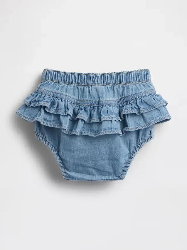 Pantalones bombachos de denim con volantes para bebé