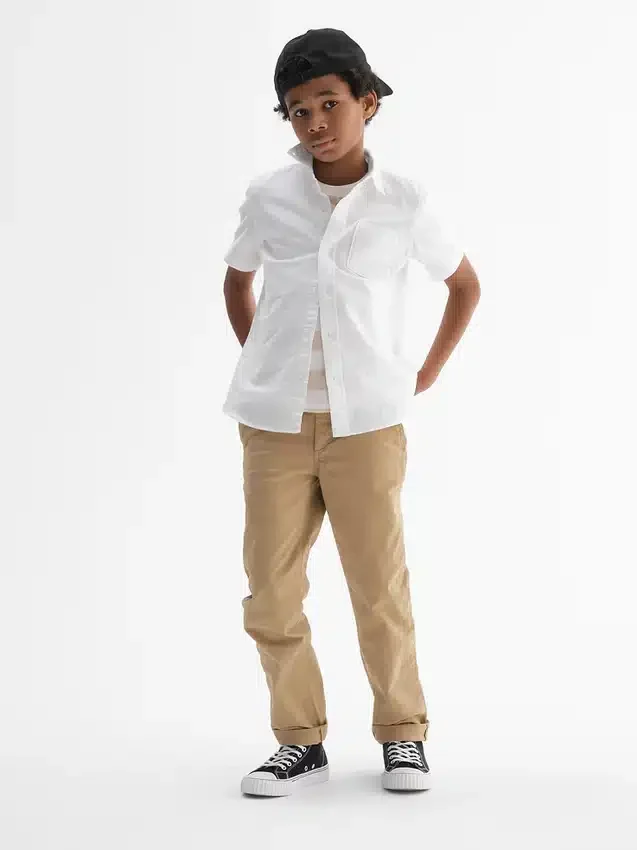 Pantalones caqui elásticos de corte recto para uniforme infantil