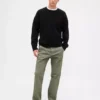 Pantalones caqui rectos de corte holgado en sarga de peso pesado
