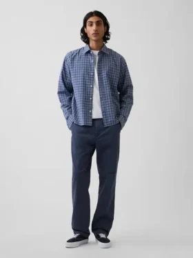 Pantalones caqui rectos de corte holgado en sarga de peso pesado