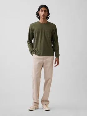 Pantalones caqui rectos de corte holgado en sarga de peso pesado