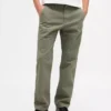 Pantalones caqui rectos de corte holgado en sarga de peso pesado