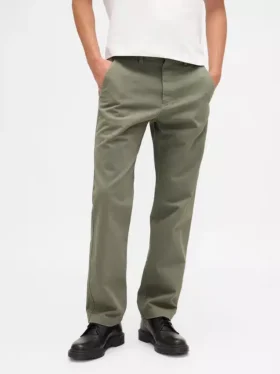 Pantalones caqui rectos de corte holgado en sarga de peso pesado