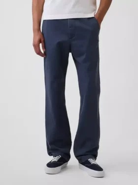 Pantalones caqui rectos de corte holgado en sarga de peso pesado