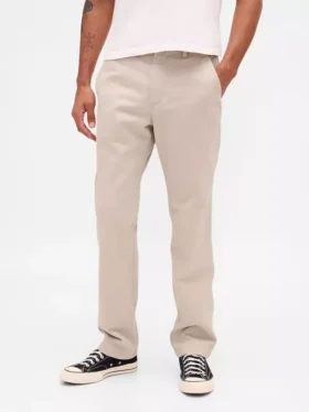 Pantalones caqui rectos de corte holgado en sarga de peso pesado