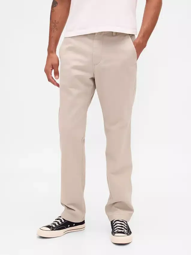 Pantalones caqui rectos de corte holgado en sarga de peso pesado