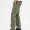Pantalones caqui rectos de corte holgado en sarga de peso pesado
