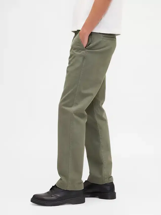 Pantalones caqui rectos de corte holgado en sarga de peso pesado
