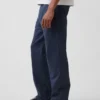 Pantalones caqui rectos de corte holgado en sarga de peso pesado