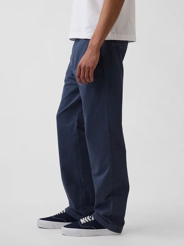 Pantalones caqui rectos de corte holgado en sarga de peso pesado