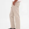 Pantalones caqui rectos de corte holgado en sarga de peso pesado