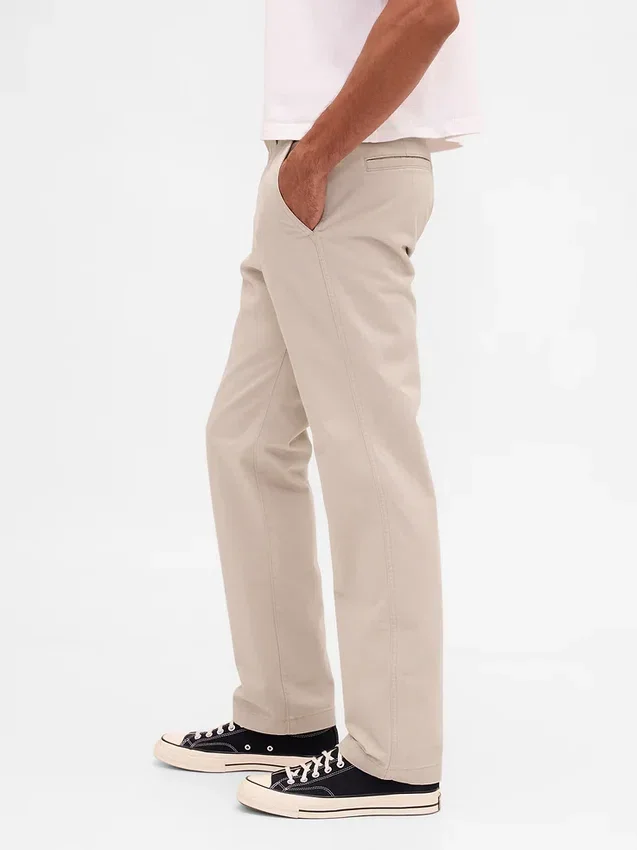 Pantalones caqui rectos de corte holgado en sarga de peso pesado